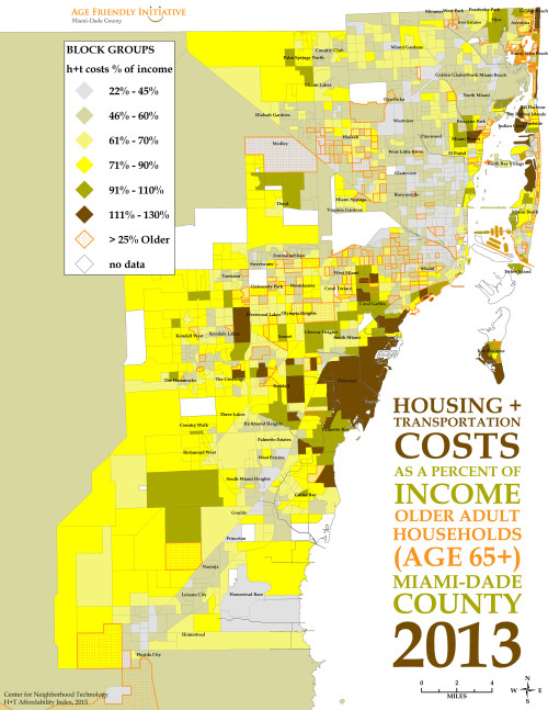 A map of the city of Miami elderly community