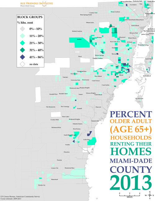 A map of the city of miami-dade county with older adults - Miami elderly community