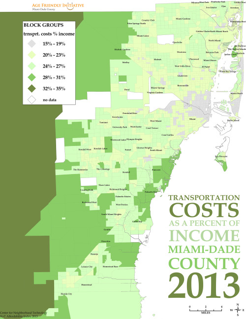 A map of the cost of transportation in Miami elderly community